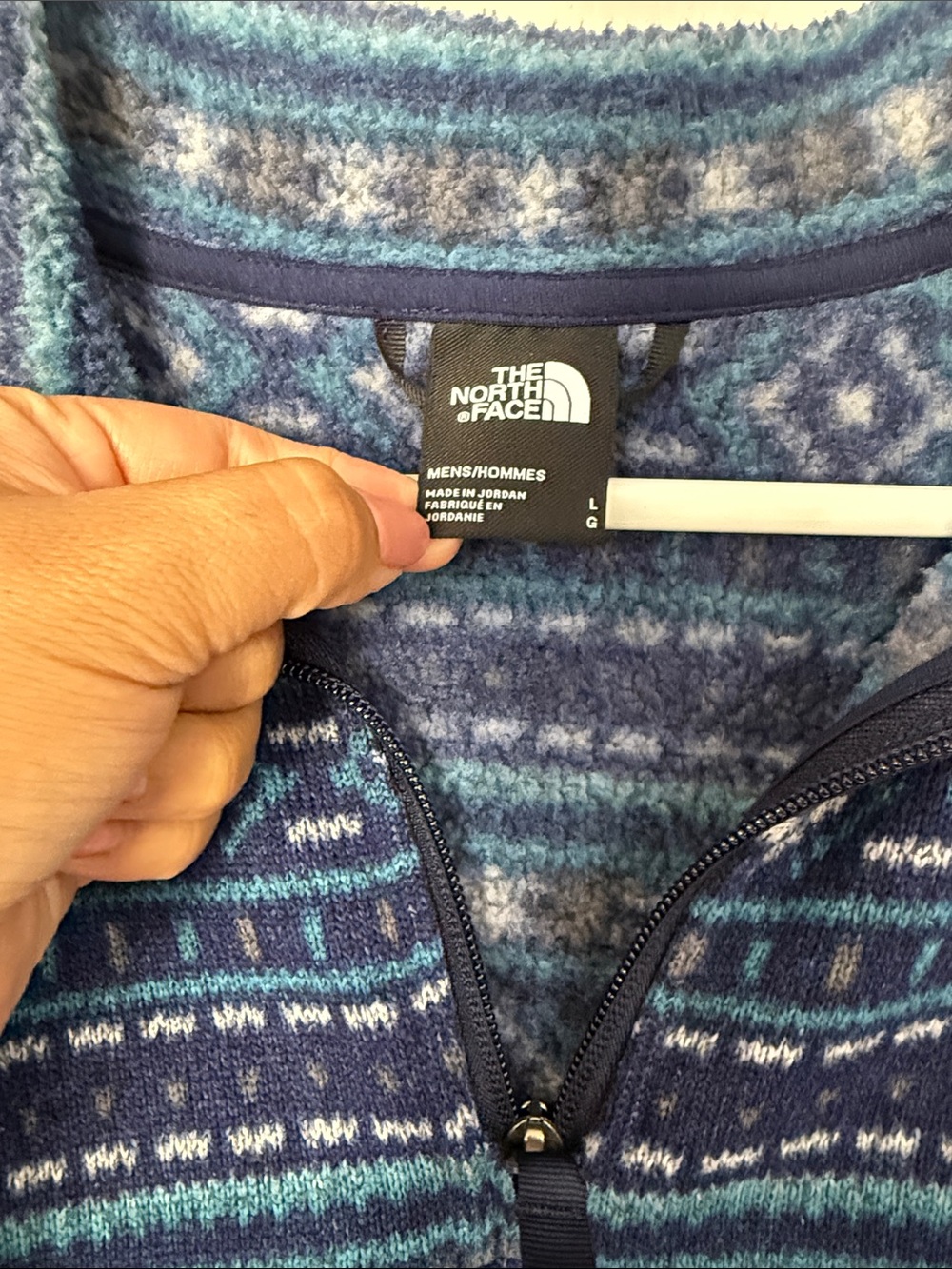 The North Face Men's Tsillan 1/4 Zip Sweatshirt - Navy Fair Isle size Large - Picture 2 of 4